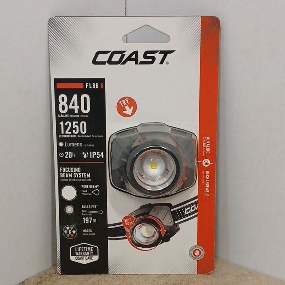Coast 840 LED Headlamp 1250 Lumens Rechargeable IP54 Twist Focus NEW